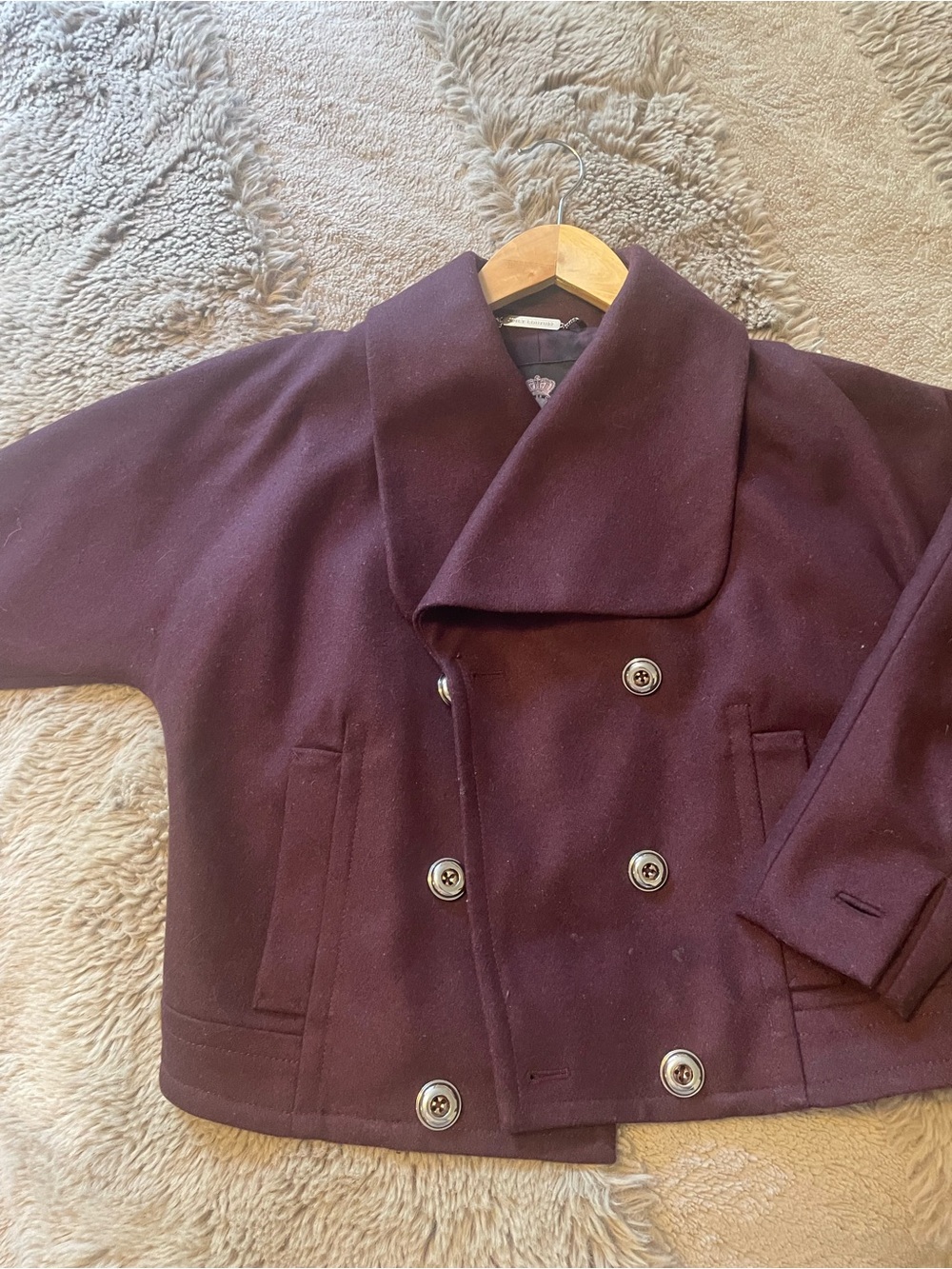 Juicy Couture Maroon Double-Breasted Wool Coat